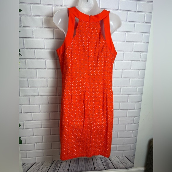 Muse Women's Eyelet Halter Dress Vibrant Orange/size 10 - Picture 6 of 12